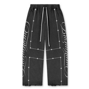High Quality Printed Acid Wash Fleece Suit Streetwear Distressed Embroidered Patch Tracksuits Sun Faded Hoodie <b>Sweatpants</b> <b>Set</b> - Product Image 5