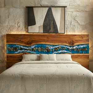 Tête de lit en résine époxy Ocean Wave |   Bois et pierre naturels - Product Image 6