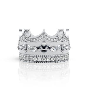 Anillo de Moissanita en Plata Rodiada, Anillo de Cóctel de Lujo para Hombre con Contorno de Corona Real - Product Image 2