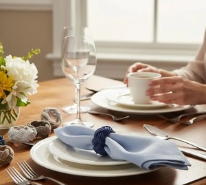 Anneaux de serviette en nœud noir, corde en coton, décoration de table de mariage - Product Image 1