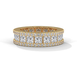Bague Statement en Or Jaune avec Diamant de Laboratoire, Motif Grille, Design Multi-Rangées pour Mariage, Anniversaire et Tenues Formelles - Product Image 1