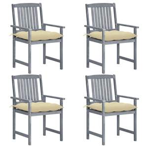 Chaises de patio en bois d'acacia massif gris, 4 pièces, avec coussins, ensemble de meubles de jardin - Product Image 1