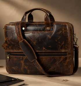 Bolso de Cuero Genuino con Correa para el Hombro, Estilo Clásico, Cierre de Cremallera Resistente, Bolso de Mano para Hombre de Negocios - Product Image 1
