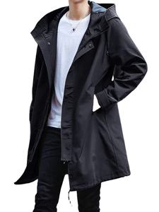 Autumn <b>Men's</b> Long Trench Coat with Hood Woolen Windbreaker <b>Overcoat</b> Casual Jackets in <b>Black</b> <b>for</b> Spring Fashion - Product Image 5