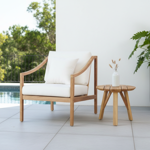 Chaise longue d'extérieur en teck massif avec tissu imperméable, mobilier de jardin pour hôtels, villas, salons, parcs, fermes - Product Image 1