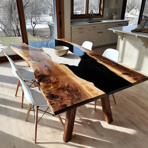 Mesa de Comedor Rectangular de Madera de Acacia Negra con Resina Epoxi - Resistente al Agua y Ecológica - Product Image 5