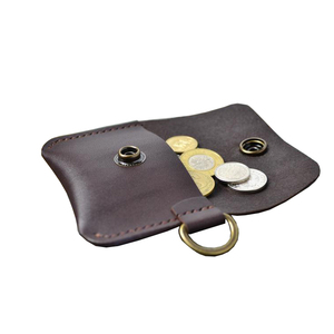 Leather <b>Mini</b> Coin Holder <b>Pouch</b> Snap Closure Compact Change Holder Unisex Minimalist Style with Metal Ring - Product Image 4