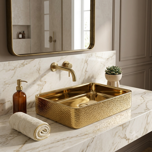 Lavabo Rectangular de Latón para Baño con Paneles Laterales Texturizados y Borde Dorado para Hoteles, Villas y Spas de Primera Calidad, Suministro al por Mayor para Exportación - Product Image 2
