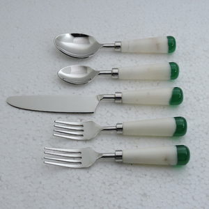 Minimalist stainless steel <b>Flatware</b> <b>Set</b> With marble Handles 5 Piece Cutlery Dishwasher Safe High Mirror Polish - Product Image 1