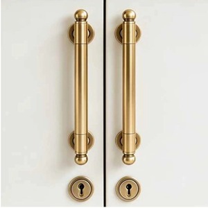 Paire de poignées de porte en laiton, poignées de porte d'armoire en laiton doré ou laiton antique de 13,77 pouces, quincaillerie de porte d'entrée avec plaques de serrure - Product Image 2