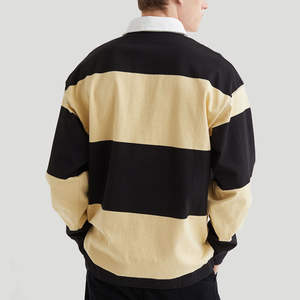 Chemise de rugby à rayures personnalisées de style preppy pour hommes, chemise de sport à manches longues à rayures cousues, style polo de rugby pour hommes - Product Image 4