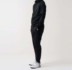 Men's Black Full <b>Zip</b> <b>Hooded</b> Tracksuit Set Solid Color Breathable Polyester Casual Sportswear Regular Fit Autumn Wear - Product Image 2