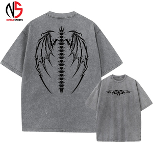 Men's <b>Acid</b> Washed T-shirts Oversized <b>Drop</b> Shoulder O-Neck Solid Pattern Streetwear with Customized Logo Printing OEM Service - Product Image 6