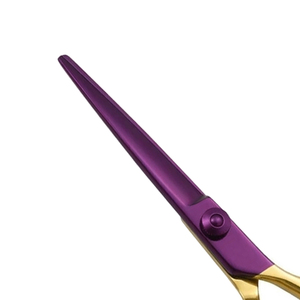 Ciseaux de coiffure 5 pouces à faible MOQ, finition or violet, acier inoxydable de haute qualité, logo personnalisé, ciseaux réutilisables pour la barbe - Product Image 3