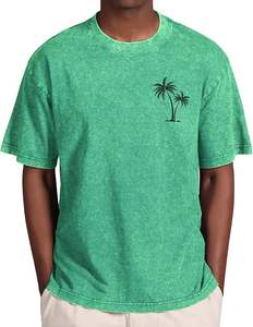 เสื้อยืดแขนสั้นผู้ชายลายโลโก้แบรนด์สั่งทำพิเศษ ทรงโอเวอร์ไซส์ ผ้าฝ้ายวินเทจ ล้างสีแล้ว ลายต้นปาล์ม เสื้อยืดกราฟิก ลำลองใส่สบายสำหรับฤดูร้อน - Product Image 1