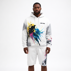 Custom Men's Oversized Pullover Hoodie and Shorts <b>Set</b> Cotton Fleece Paint Splash Graphic Streetwear Shorts <b>Set</b> 2026 - Product Image 1