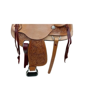 Sillín de equitación estilo western de cuero genuino tallado floral marrón con estructura de plástico, asiento suave, duradero y cómodo, tallas 10-18 - Product Image 3