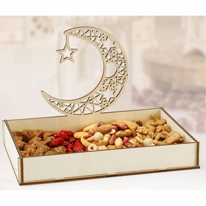 Wholesale Wooden Eid Mubarak Gift <b>Hamper</b> Crescent Moon Star Tray Ramadan Decoration Candy Dried Fruit Nuts Serving Basket <b>Hamper</b> - Product Image 1