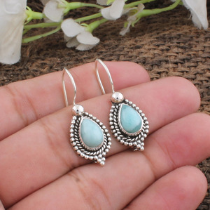 Pendientes de Larimar Natural, Plata de Ley 925, Joyería de Piedra Azul Caribeña, Venta al por Mayor, Pendientes de Piedras Preciosas Genuinas, Regalo para Mujer - Product Image 1