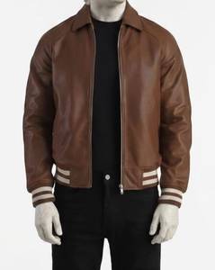Men’s <b>Genuine</b> <b>Leather</b> <b>Jacket</b> Premium Quality Soft Lining Ribbed Collar Warm Winter Casual <b>Jacket</b> - Product Image 3