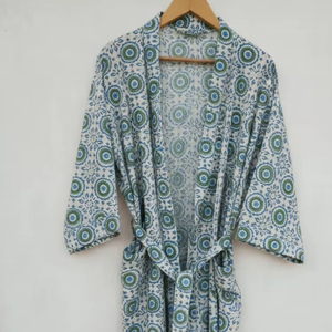Robe de chambre kimono matelassée en coton floral de luxe, élégante, imprimée à la main, style gaufré indien, veste décontractée pour femme - Product Image 1