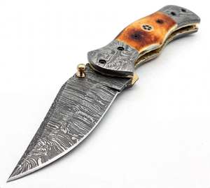 Handcrafted Damascus Steel Folding <b>Knife</b> Honey <b>Bone</b> <b>Handle</b> Desk Tool - Product Image 6