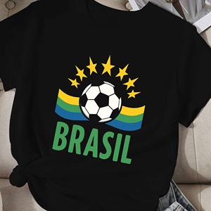 Camiseta Deportiva Casual de Mujer con Estampado de Fútbol Brasileño, Tejido de Poliéster - Product Image 1