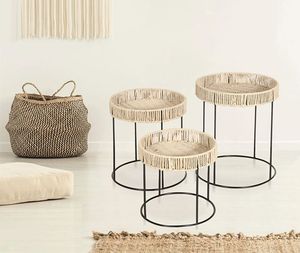 Modern Rope <b>Nesting</b> <b>Table</b> Set For Patio Balcony Garden Resort Furniture With Metal Frame Design - Product Image 3