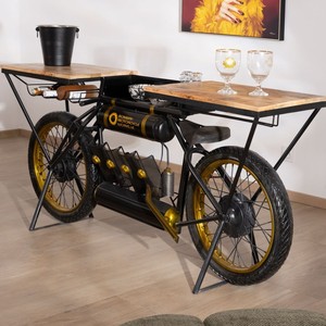 Vandana Royal Surface vintage motorcycle <b>console</b> in wood and <b>black</b> metal Crazy - Product Image 2
