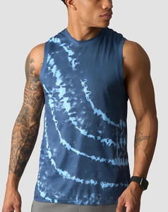 Camiseta sin mangas para hombre con efecto tie-dye, cuello redondo, de secado rápido, deportiva, 100% algodón, tejido de punto, estampado digital, estilo urbano. - Product Image 1