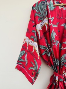 Kimono largo de algodón con bordado Suzani para mujer, estilo bohemio, bata envolvente, abrigo para casa, moda étnica, estampado animal vintage, talla grande, maxi, verano - Product Image 4
