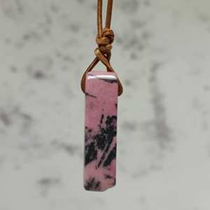 Rhodonite Bloom Natural Crystal Pendant Necklace with Adjustable <b>Rope</b> <b>Chain</b> for Men and Boys - Product Image 1