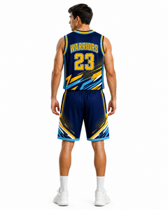 <b>Athletic</b> Squad Basketball Uniform in Blue with Yellow and Black Detailing, Designed for Comfort, Mobility and Game Performance - Product Image 4