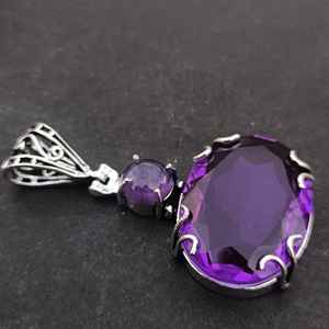 Hermoso colgante de amatista, plata de ley 925, joyería hecha a mano, regalo para mujer, cumpleaños, diseño elegante y lujoso - Product Image 3