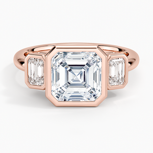 Bague de fiançailles pour femme en or 14K/18K avec trois pierres, diamant de laboratoire taille Asscher et pierres latérales émeraude, certifiée IGI - Product Image 3