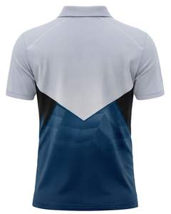 เสื้อโปโลผู้ชายสีน้ำเงินและสีเทา แขนสั้น พิมพ์ลายกราฟิก สวมใส่สบาย ระบายอากาศได้ดี ผลิตจากโพลีเอสเตอร์ เหมาะสำหรับกีฬากอล์ฟ เทนนิส และการฝึกซ้อม - Product Image 2