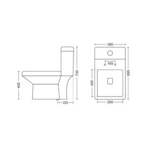 Inodoro Moderno de Una Pieza, Cerámica Blanca, Sifón en P, Montaje en Suelo, 695x380x730mm, Diseño Angular, Doble Descarga, para Baño, Lavadero, Cocina - Product Image 6