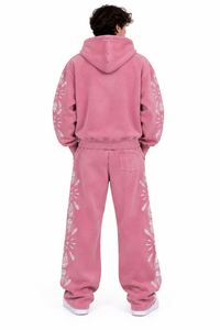 Men's <b>Pink</b> Hooded Tracksuit Full Length Loose Fit Casual <b>Sweatshirt</b> And Pants Set With Floral Print Side Pockets Autumn Wear - Product Image 4