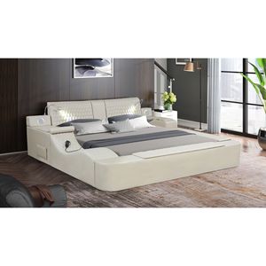 Letto Matrimoniale Smart Multifunzionale in Legno, Imbottito in Beige - Product Image 1