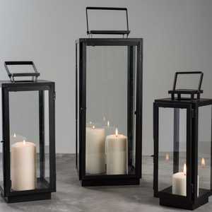 Portavelas Negro con Panel de Vidrio y Asa para Decoración del Hogar - Product Image 1