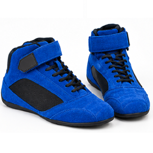 Bottes de moto en cuir véritable bleu, hauteur cheville, fermeture auto-agrippante, doublure en maille respirante, semelle extérieure en caoutchouc, semelle intermédiaire en EVA, légères, toutes saisons - Product Image 1