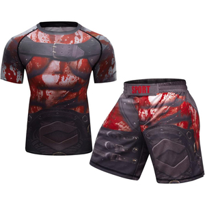 Men's Rooster Print Rash Guard Set Short Sleeve Quick Dry <b>Athletic</b> Training Kit Sublimation Printed Sport Wear - Product Image 4