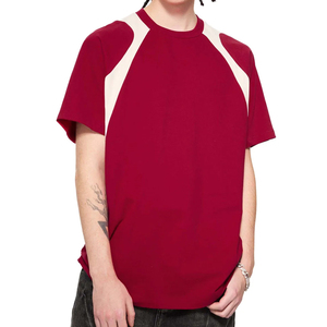 เสื้อยืดแขนราแกลนสีกรมท่าและสีขาวสำหรับผู้ชาย คอกลม ทรงโอเวอร์ไซส์ สวมใส่สบาย ผ้าถัก สีพื้น ผ้าฝ้าย 100% แห้งเร็ว - Product Image 5