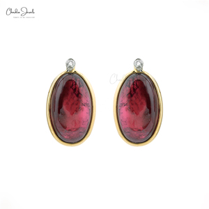 Latest Design 12x7 Oval Cabochon Pink Tourmaline & Diamond <b>Studs</b> <b>Earring</b> in 14k <b>Fine</b> Yellow Gold Wedding Anniversary Gift - Product Image 4