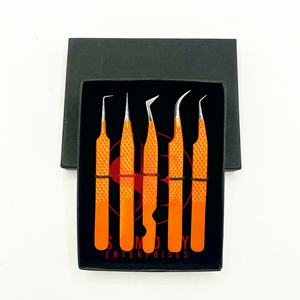 Ensemble de pinces à cils professionnelles en fibre d'orange, lisses, réutilisables, pour extensions de cils 3D 6D en vison, antistatiques, en acier inoxydable - Product Image 2