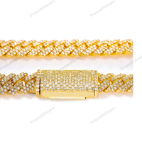 Chaîne cubaine glacée 10 mm 20 pouces en argent sterling 925 plaqué jaune clair avec diamants sertis clos et fermoir allongé, style Hip Hop Miami