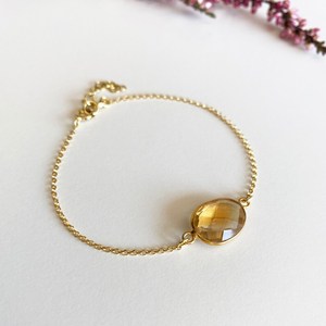 Pulsera de Cadena de Plata S925 con Piedra de Citrino Amarillo Natural, Pulsera de Cadena con Piedra Ovalada de Citrino para Mujer - Product Image 1