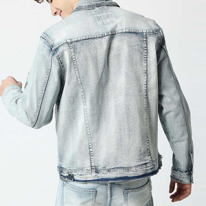 OEM <b>Custom</b> Eco-Friendly Reversible Men's Light Blue <b>Denim</b> <b>Jacket</b> With Print Pattern Casual Spring Wear Street Style Men's <b>Jacket</b> - Product Image 2