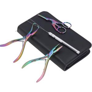 Ensemble de pinces pour extensions de cheveux Morje Surgical en acier inoxydable couleur arc-en-ciel pour l'installation et le retrait avec étui de transport - Product Image 1