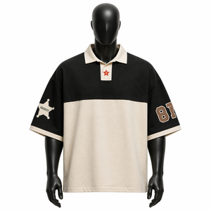 Polo pour homme à blocs de couleur, manches courtes, en tissu Oxford de coton, avec broderie du logo Sheriff et numéro 87, coupe décontractée classique - Product Image 1